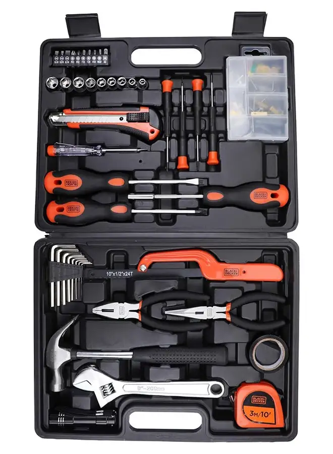 BLACK+DECKER 126 Pieces Hand Tool Kit For Home DIY And Professional Use, BMT126C Orange/Black 35 x 27 x 6.8cm