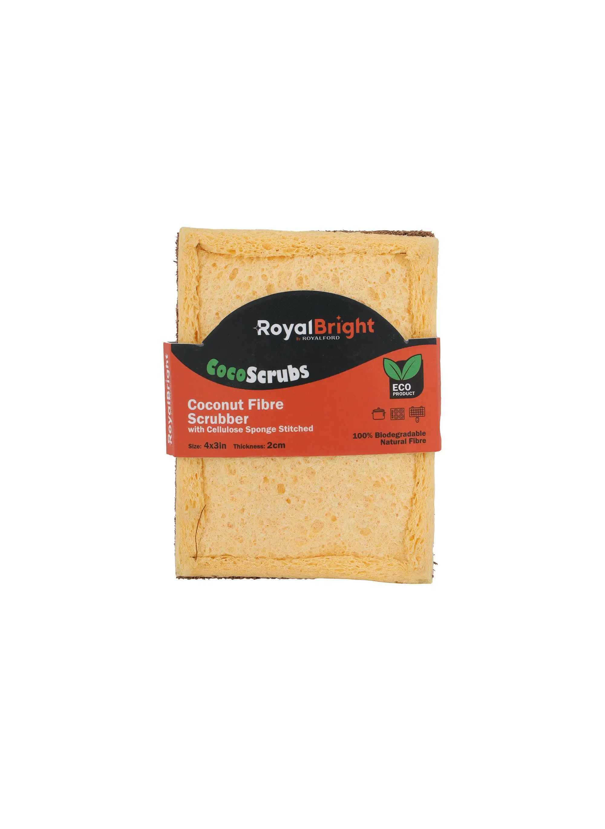 Royalford Coconut Fibre Scrubber, Cellulose Sponge Stitched, RF10819 | Biodegradable Natural Sponge | Eco Friendly Plant Cellulose Washing up Sponge for Dishes