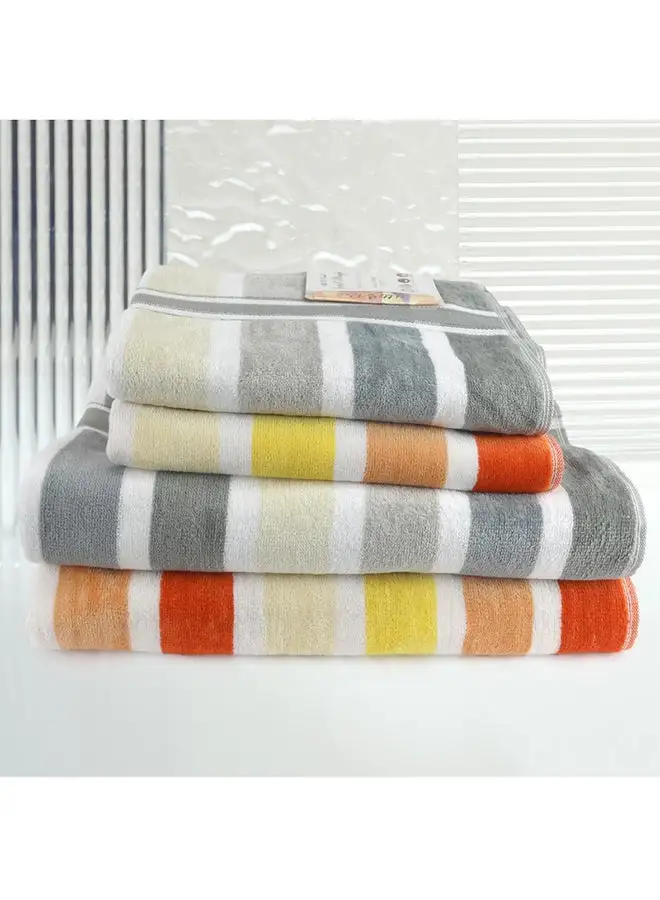 White Rose 4 Piece Bathroom Towel Set JEWELS 500 GSM 100% Cotton Velour 2 Bath Towel 70X140 cm & 2 Hand Towel 50x90 cm Grey & Orange Color Modern Stripe Design Luxury Touch Extra Absorbent