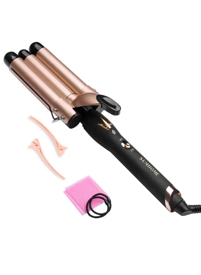 Sunhome 3-Barrel Hair Styling And Curling Iron Kit Gold/Black 350ml