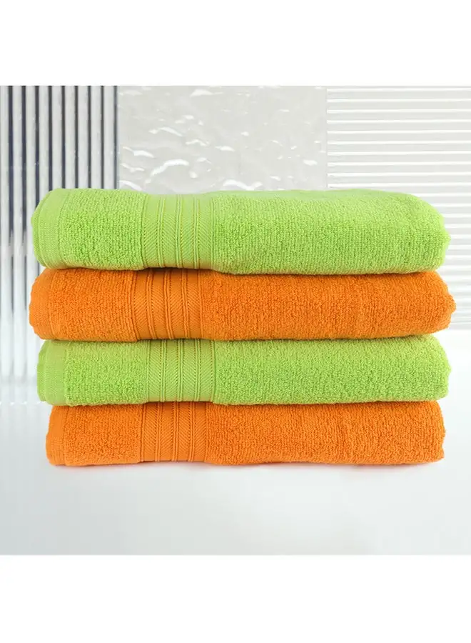 White Rose 4 Piece Bathroom Towel Set ZERO TWIST 410 GSM Zero Twist Terry 4 Bath Towel 75x130 cm Fluffy Look Quick Dry Super Absorbent Green & Orange Color