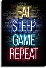 BPA Neon Lights Retro Eat Sleep Repeat Gaming Gamer Quotes Quote Poster Picture Boy Room Bedroom Bathroom Decoration Canvas Printed Wall Art poster -YangTing, 30x60 cm