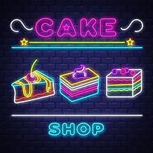 BPA Cake Shop ضوء نيون، كعك، معجنات، مخبز، متعدد الألوان، LED، 100x100 سم