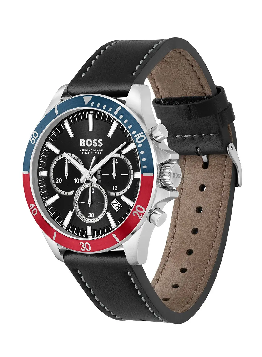 HUGO BOSS Men's Chronograph Round Shape Leather Wrist Watch 1514099 - 45 Mm