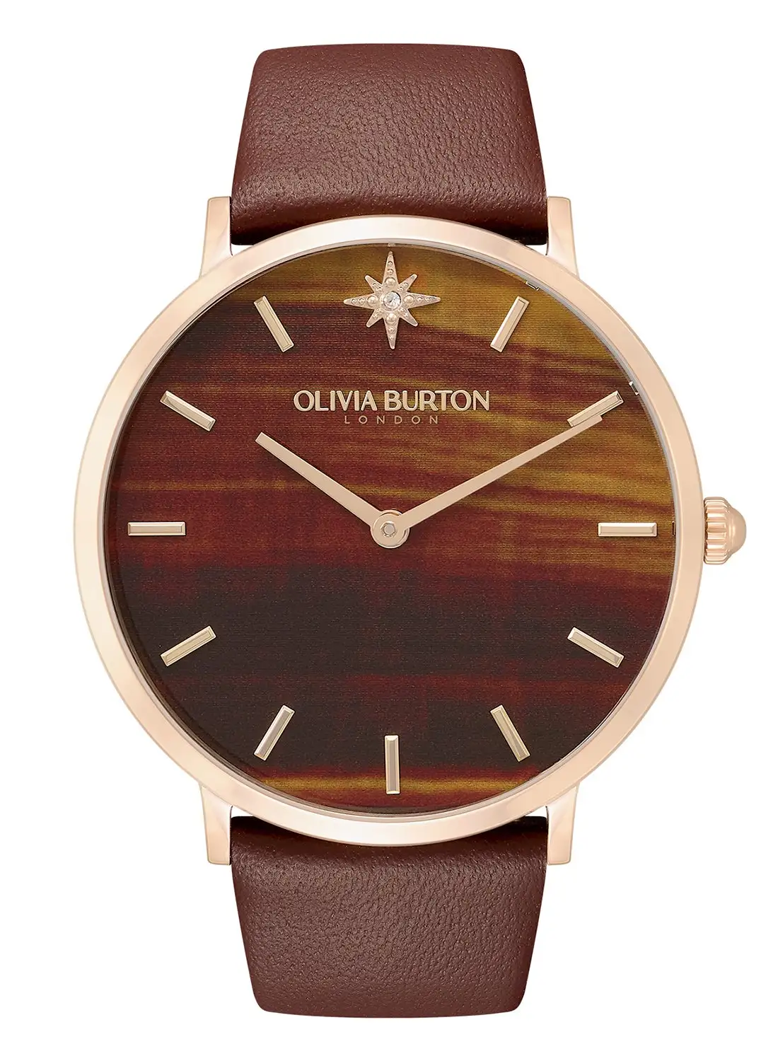 OLIVIA BURTON Women's Analog Round Shape Leather Wrist Watch 24000066 - 40 Mm