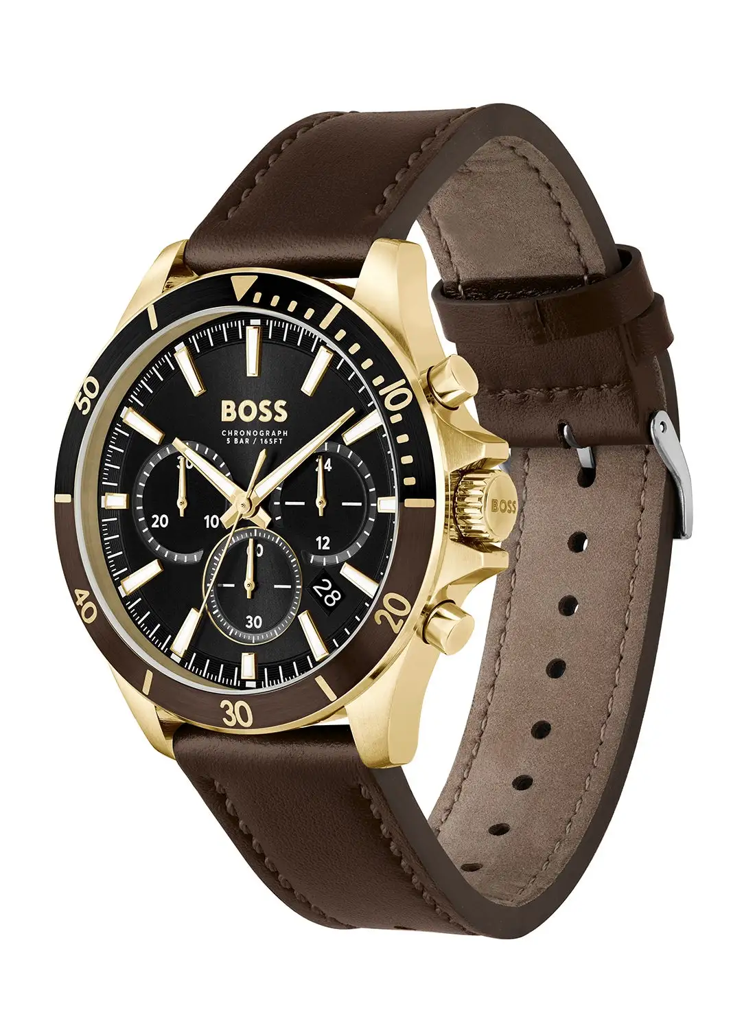 HUGO BOSS Men's Chronograph Round Shape Leather Wrist Watch 1514100 - 45 Mm