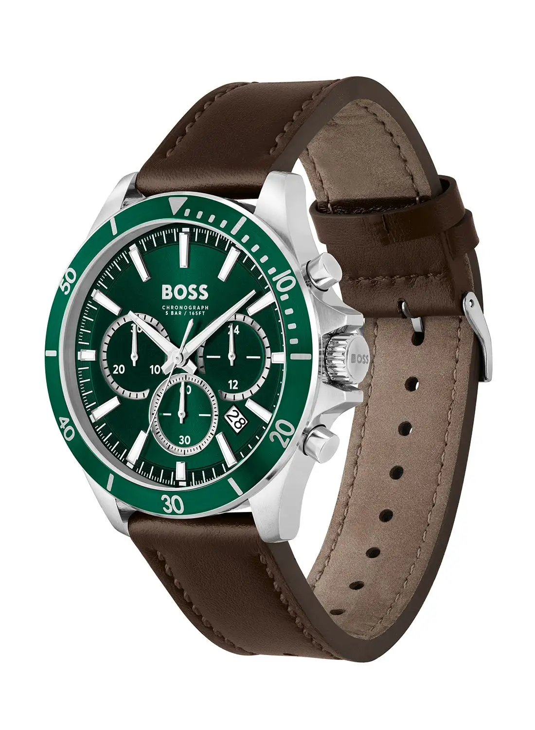 HUGO BOSS Men's Chronograph Round Shape Leather Wrist Watch 1514098 - 45 Mm