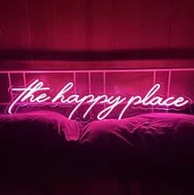 BPA The Happy Place ضوء نيون، غرفة نوم الأطفال، غرفة المعيشة، وردي، LED، 90x25 سم