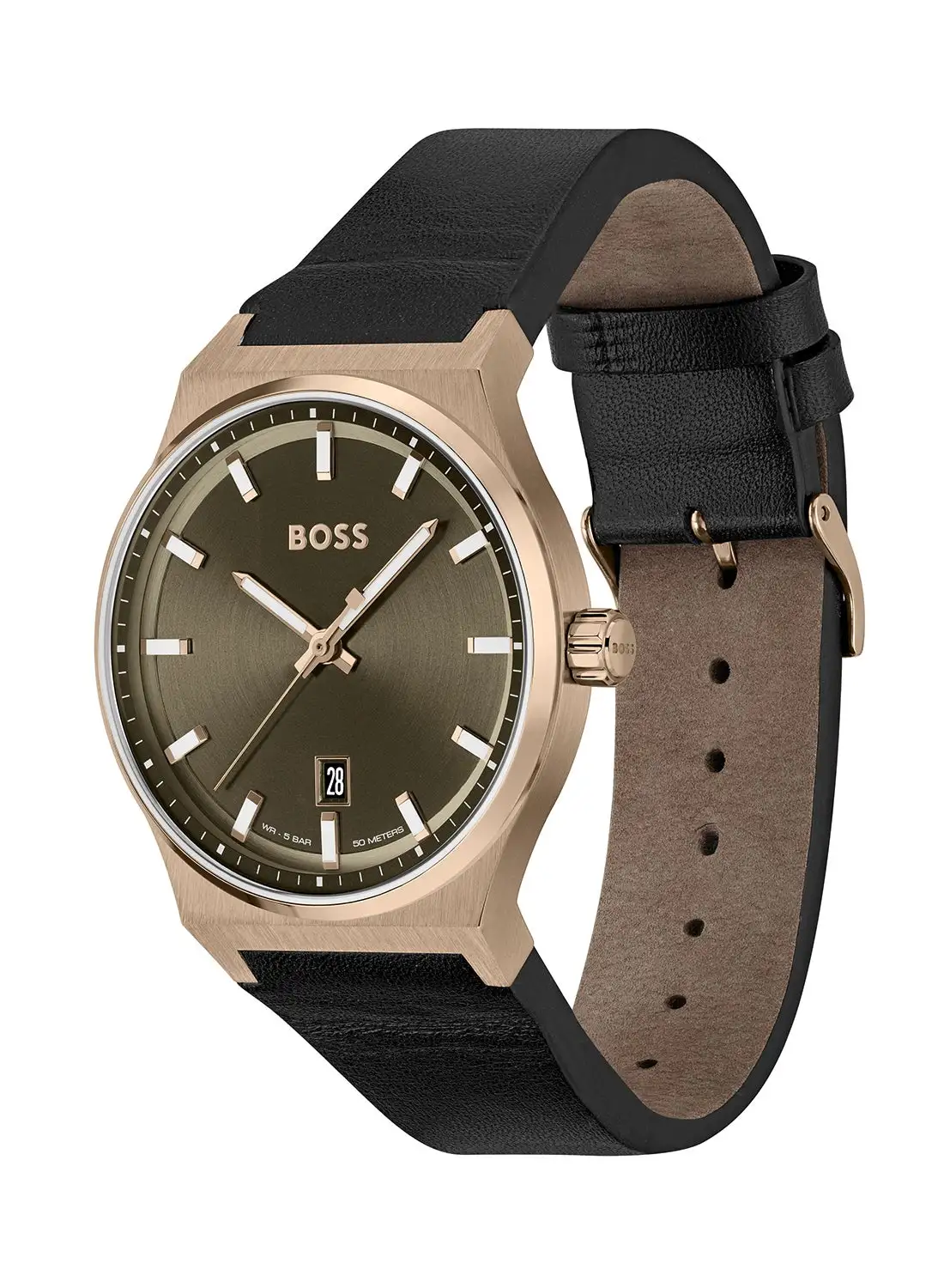 HUGO BOSS Men's Analog Round Shape Leather Wrist Watch 1514080 - 41 Mm