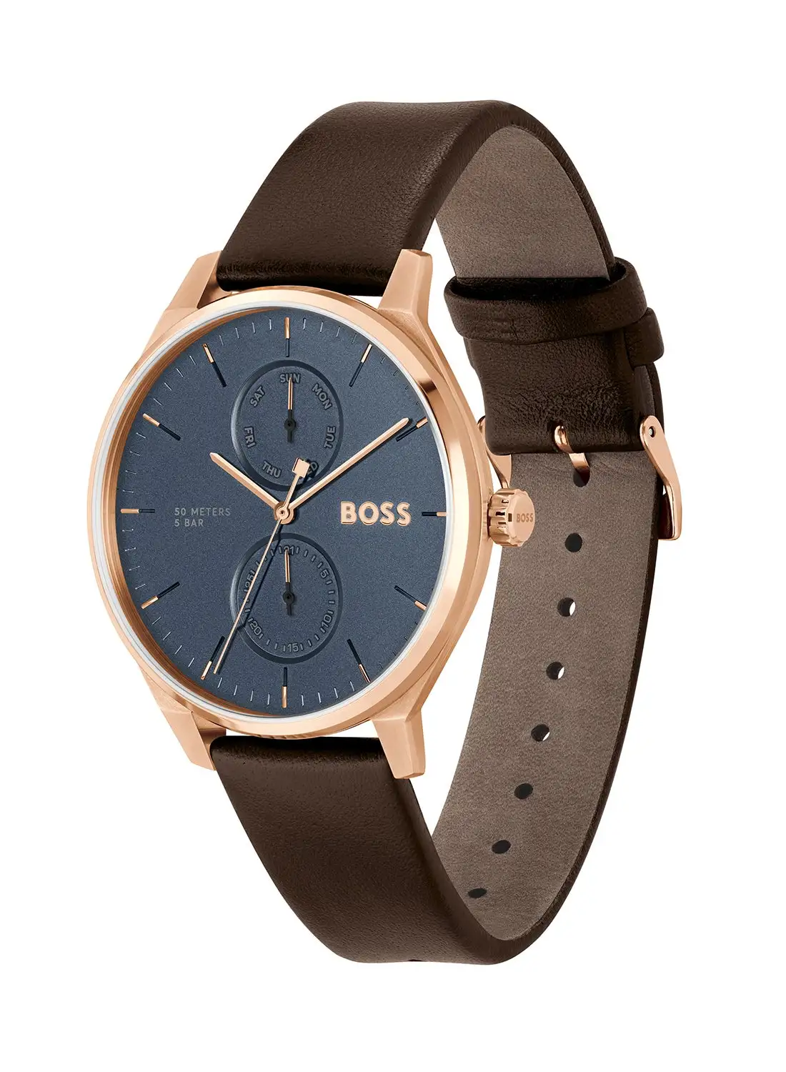 HUGO BOSS Men's Analog Round Shape Leather Wrist Watch 1514103 - 43 Mm