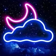 BPA Crescent moon and cloud Neon Light, Sky, Kids Room, Moon, Multicolour, LED, 30x20 cm