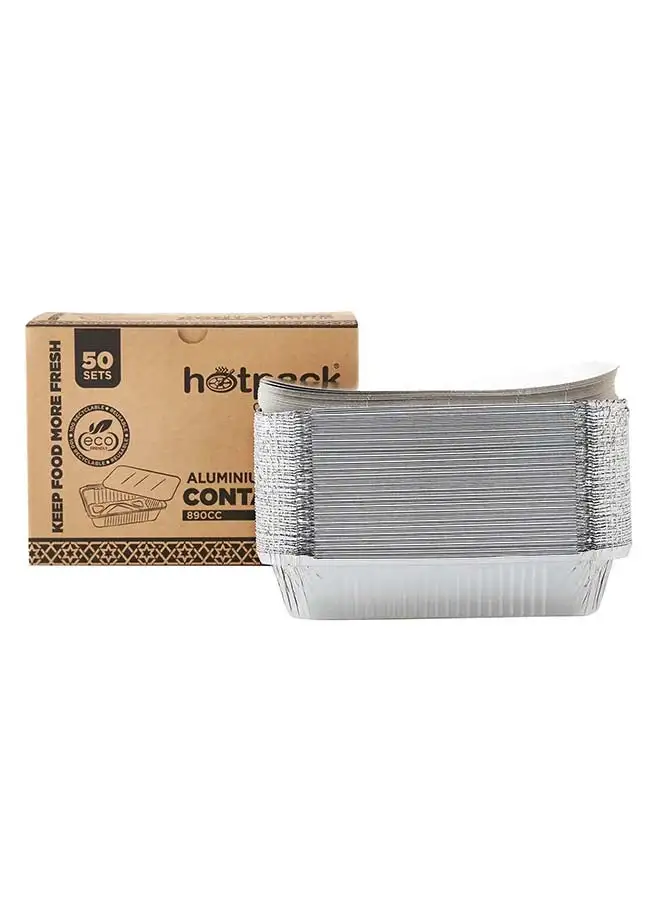 Hotpack Hotpack Disposable Aluminium Rectangle Food Container Silver 890ml with Lid 50-Pieces