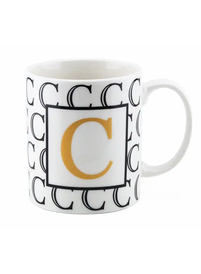 Shallow Letter Printed Porcelain Tea And Coffee Mug White