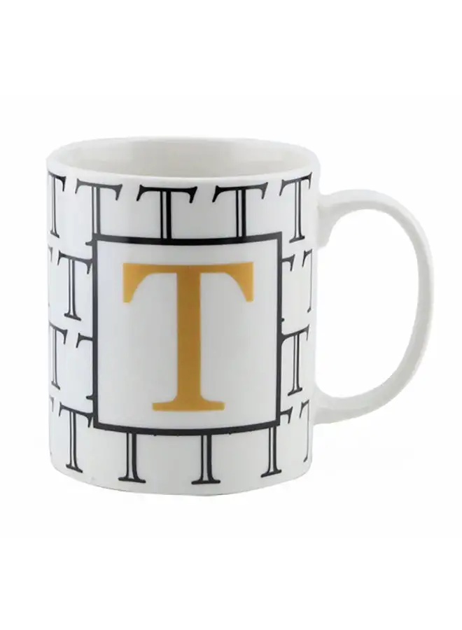 Shallow Letter Printed Porcelain Tea And Coffee Mug White