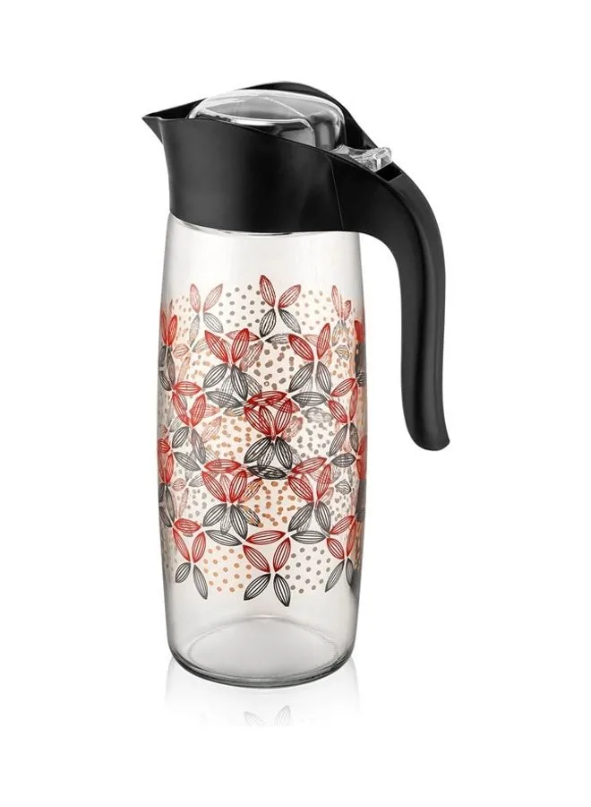 QLUX Oval Patterned 1600cc Water Pitcher with Lid Easy Clean Heat Resistant Glass Jug Black 1.6Liters