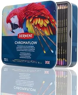 Derwent Chromaflow Pencils, Set of 72 in Tin, 3.5mm Round Core Blendable with Smooth Texture, Ideal for Drawing, Colouring & Layering, Professional Quality, 2306014, Black, Count (Pack 1)