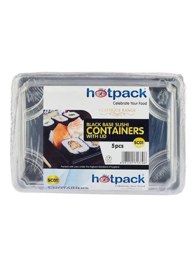 Hotpack 5-Piece Black Sushi Holder Container With Clear Lid Black/Clear 165x114x20mm