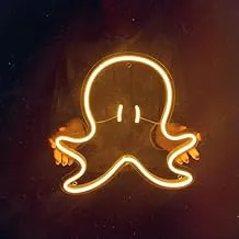 BPA Small Octopus Neon Light, Sea, Kids Room, Yellow, LED, 45x45 cm