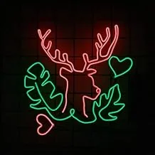 BPA Deer And Leaves Neon Light, Christmas, Living Room, Multicolour, LED, 90x90 cm