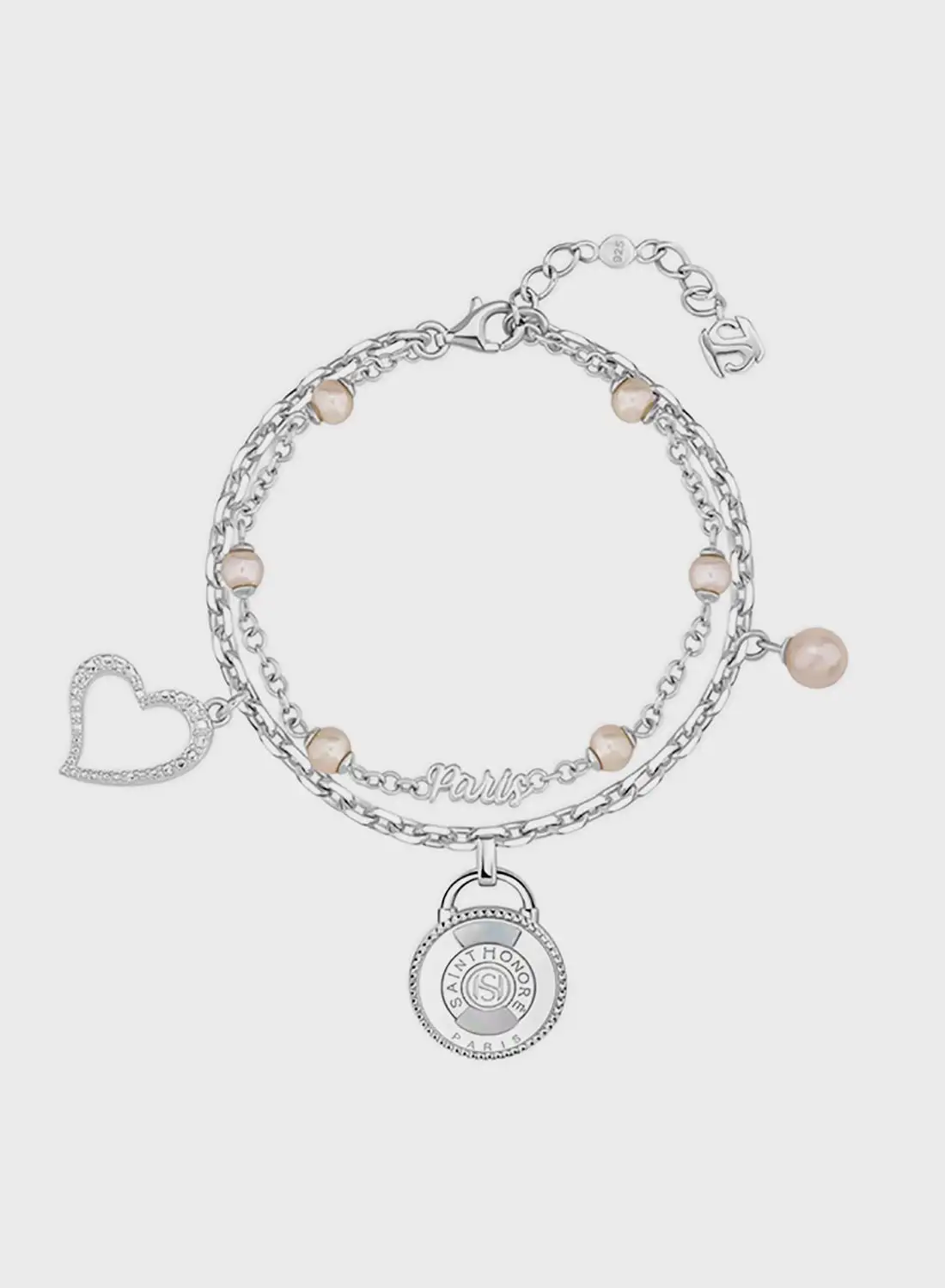 Saint Honore Paris Hanging Charms Double Layer Pink Frewater Pearls Bracelet