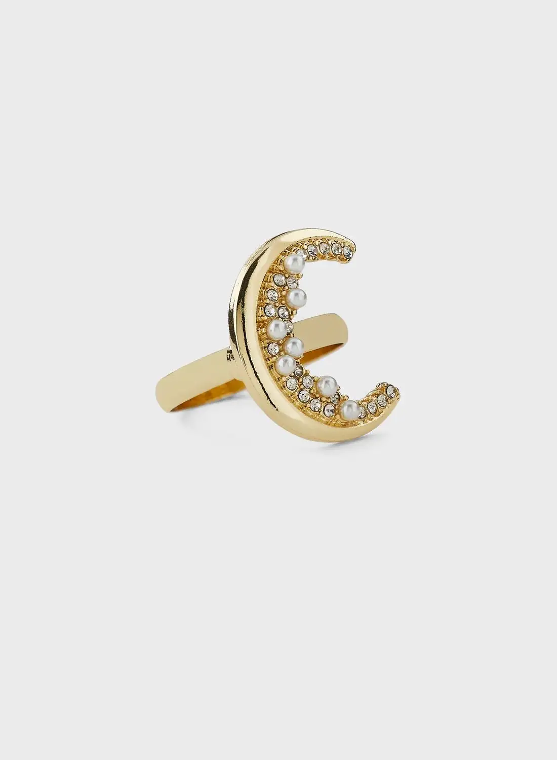 Khizana Crescent Moon Rhinestone Stud Ring