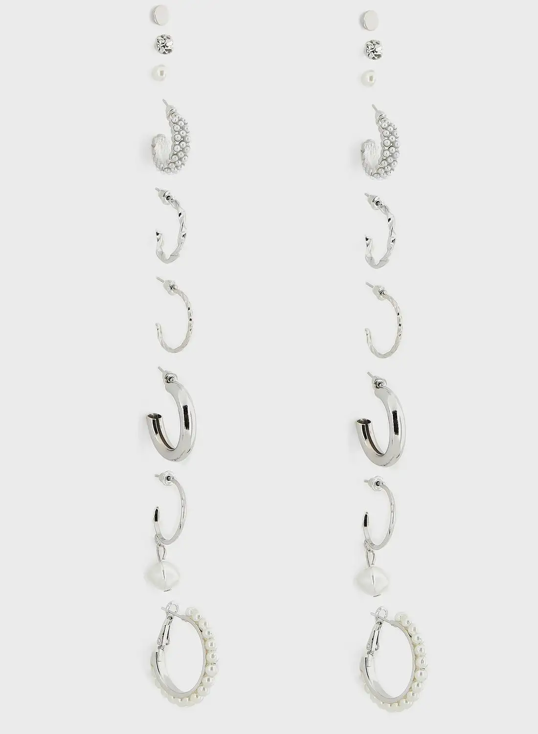 ELLA 9 Pair Mix Stud Pearl Hoop Earring Set