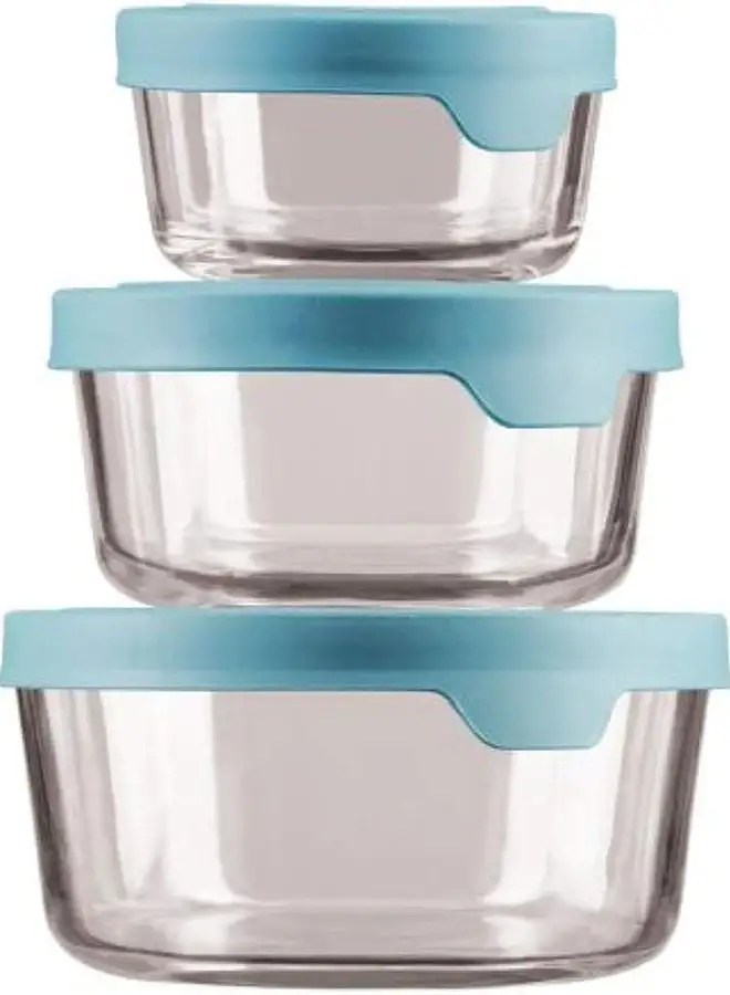 Anchor Hocking 3 Pc Round Food Storage Vp With 3Pcs W/Mineral Blue Trueseal Lids-(13285Ahg17) Anchor Hocking