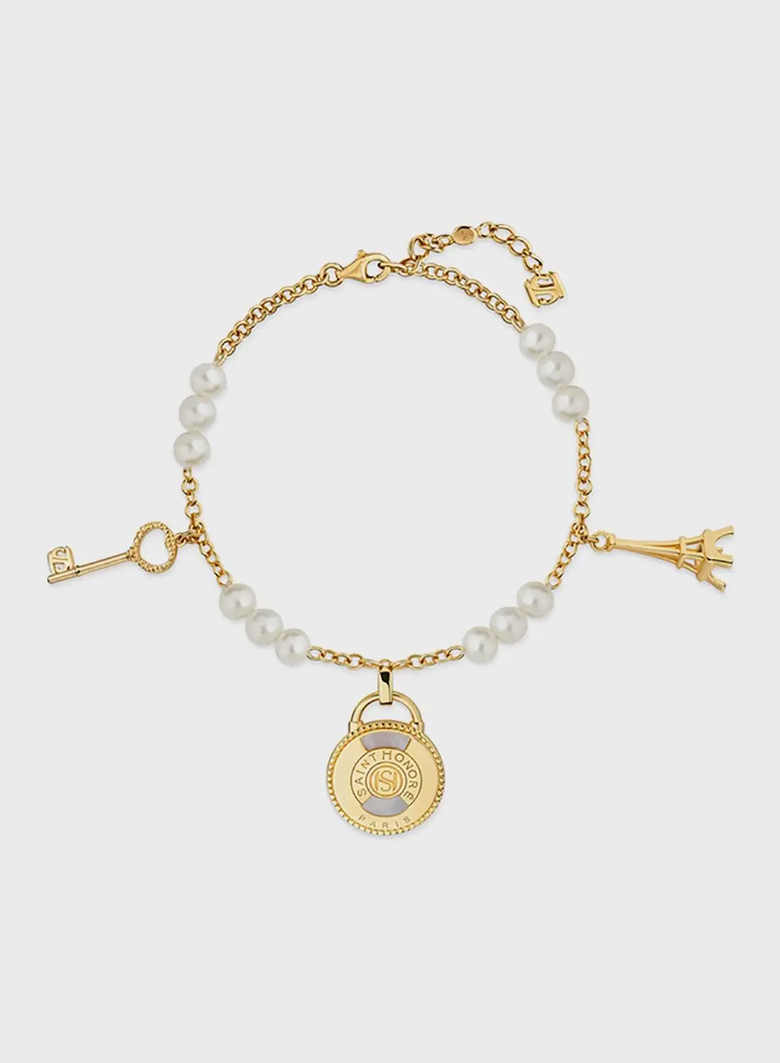 Saint Honore Paris Hanging Charms Frewater Pearls Bracelet