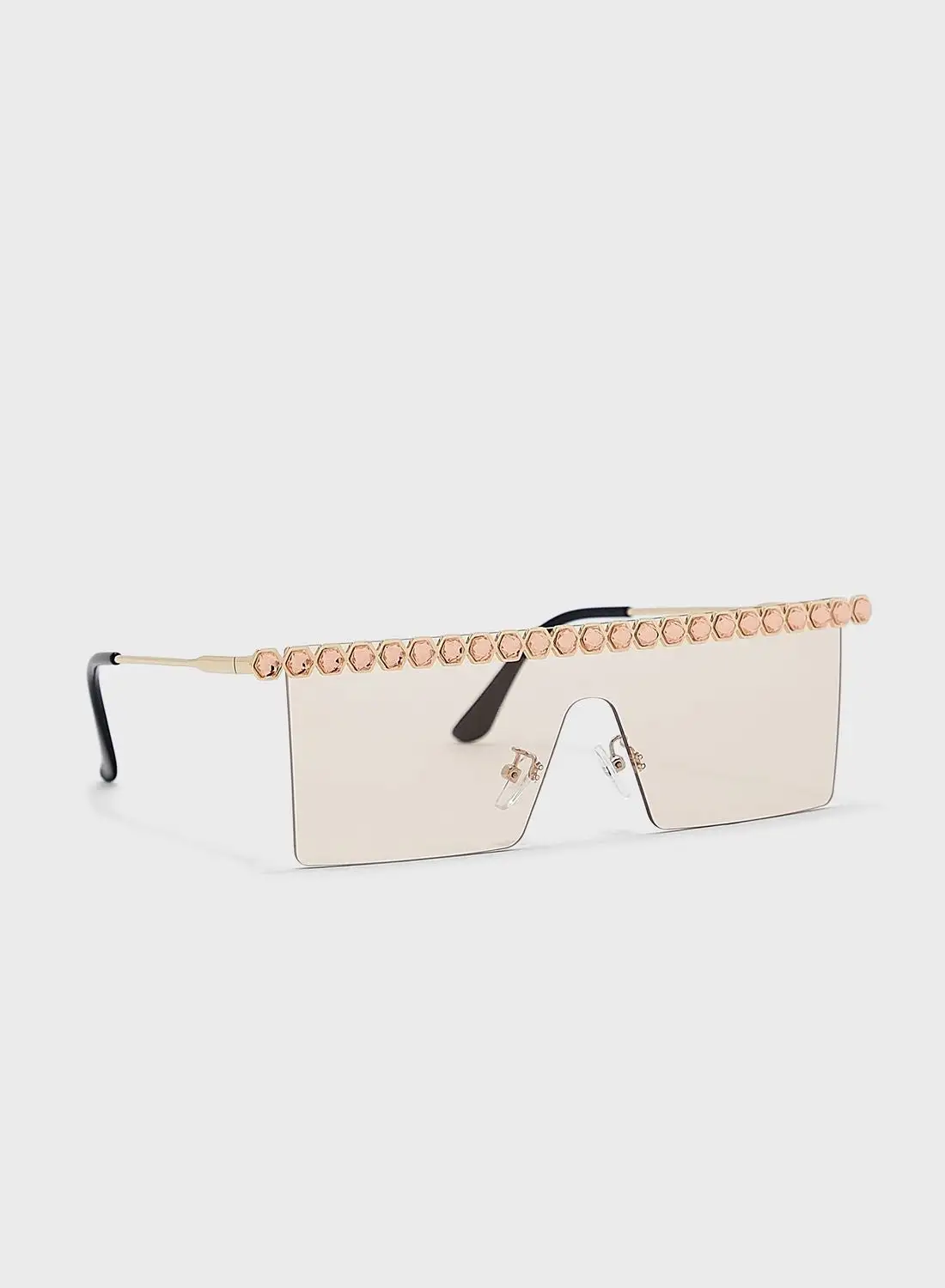 Ginger Coloured Jewel Trim Shield Sunglasses