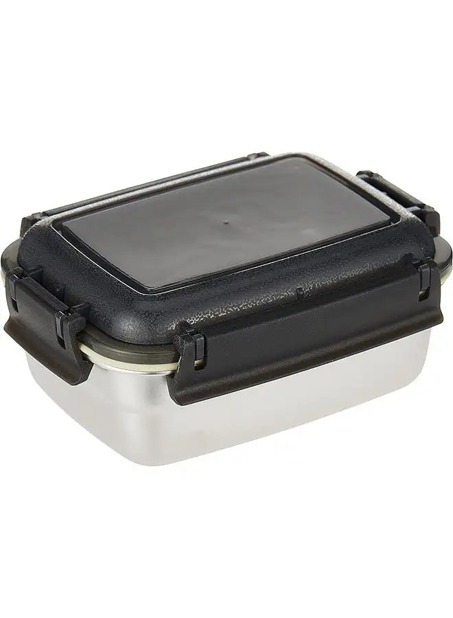 Nessan Stainless Steel Bento Lunch Food Box Container, Large 350ML Metal Container for Kids or Adults Lockable Clips to Leak Proof BPA Free Dishwasher Safe, Black/Silver, TSNO2RE-350ML