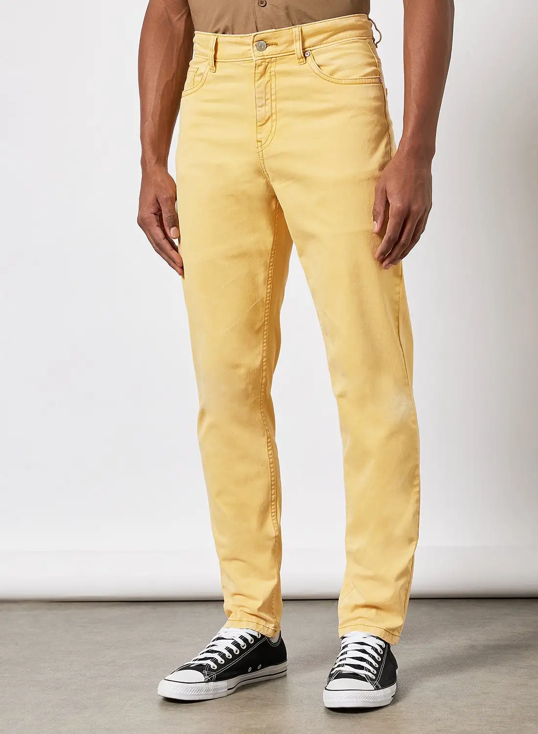 QUWA Washed Wide Leg Jeans Yellow