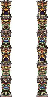 Beistle قطعتان من ورق البطاقات المتين الموصول بقطعتين من Tiki Totem Pole لديكورات حائط حفلات Luau ، مقاس 7 بوصات ، متعدد الألوان