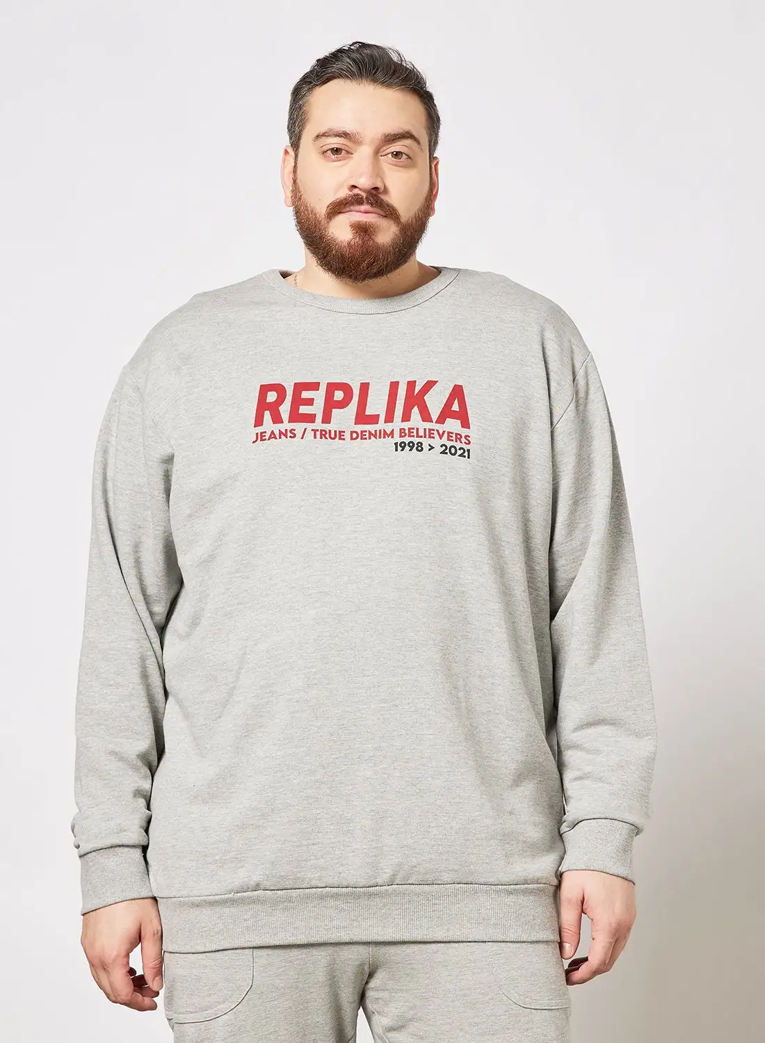 Replika Jeans Logo Crew Neck Sweatshirt Grey