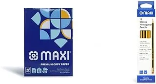 MAXI PHOTO COPY PAPER A4 80GSM 500 SHEET, A4 PAPER, 80GA4 & Classic Hexagonal Graphite Pencil HB With Rubber Tip, Box of 12, Black