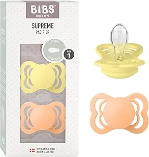 Bibs Supreme Silicone Pacifier for 0-6 Months Babies 2-Pieces, Size 1, Sunshine/Peach Sunset