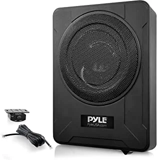 8 Inch Low Profile Amplified Subwoofer System 600 Watt Compact Enclosed Active Underseat Car Audio Subwoofer with Built in Amp, Powered Car Subwoofer w/Low & High Level Inputs Pyle PLBX8A, Black, RCA
