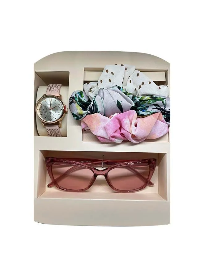 Mudd Ladies Analog Blush Pink Watch with Matching Sunglasses and Hair Accessories