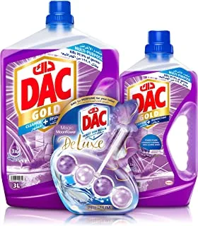 Dac Gold Disinfectant Multi-Purpose Cleaner, Lavender (3L+1L) And Dac Deluxe Toilet Rim Block, Moonflower 50G