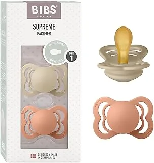 Bibs Supreme Latex Pacifier for 0-6 Months Babies 2-Pieces, Size 1, Vanilla/Peach