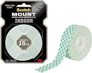 Scotch Mount Indoor Tape 1 in x 125 in (25.4mm x 1.17m), 1 roll/pack | Holds 6.8 kg using 1.14 m | White color | Multi-Surface | Easy to use | No Tools | Double Sided Adhesive Tape