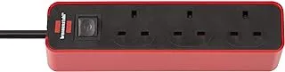 Brennenstuhl Ecolor, 3-Gang Extension Lead (Switch and 1.5 m Cable - 90° Angle of Sockets) Red/Black