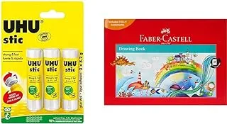 Uhu Stic, The Proven Glue Stick - Glues Strongly, Quickly And Permanently, Without Solvent, 8.2G, Set Of 3, White & Faber-Castell DrawinGBook A4 120Gsm 36 Sheets