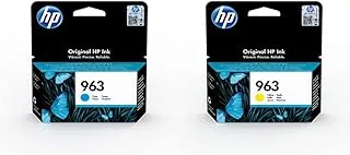 خرطوشة حبر سماوي أصلية HP 963 [3Ja23Ae] | يعمل مع خرطوشة حبر أصلية صفراء HP OfficeJet Pro 9010 و 9013 و 9020 و 9023 و 963 [3Ja25Ae] | يعمل مع Hp Officejet Pro 9010، 9013، 9020، 9023