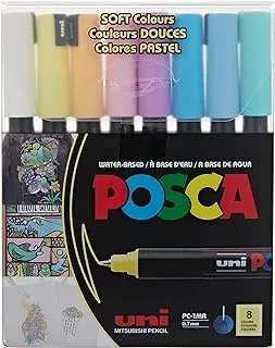 Uni Posca - PC1Mr - قلم برأس رفيع للغاية - ألوان ناعمة ، 8 قطع