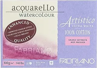 Honsell Fabriano Artistico Extra White Watercolor Block, 140 lb./300 GSM, Hot Press, 25 Sheets, 5