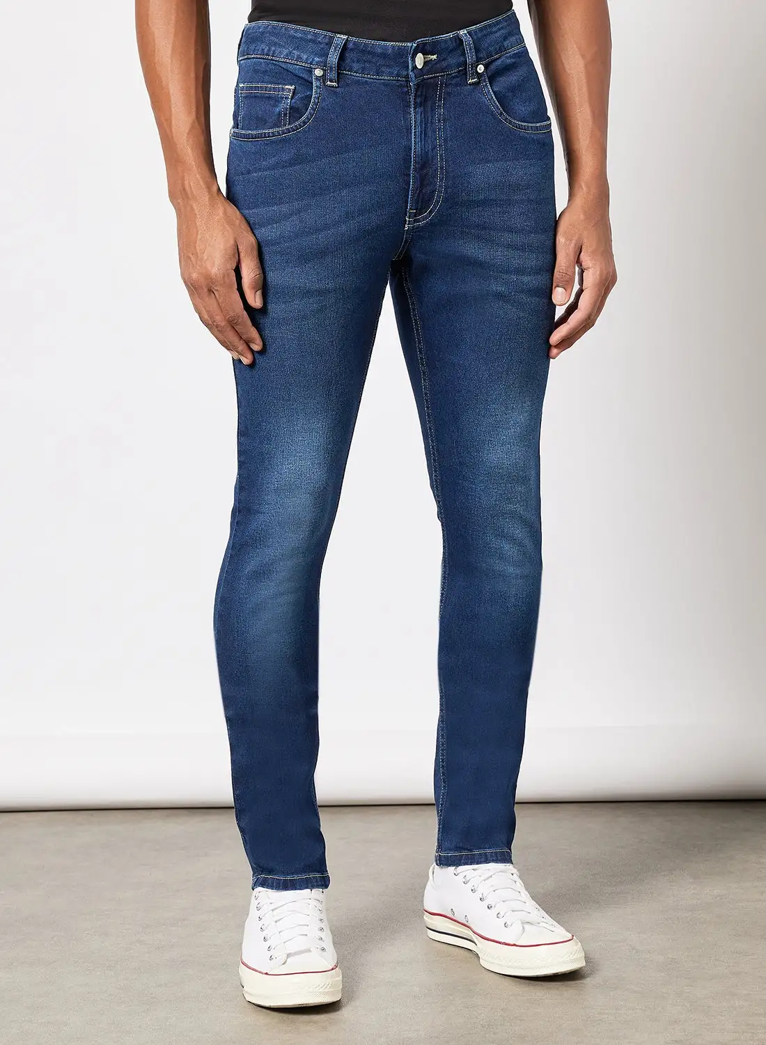 QUWA Washed Skinny Jeans Dark Blue