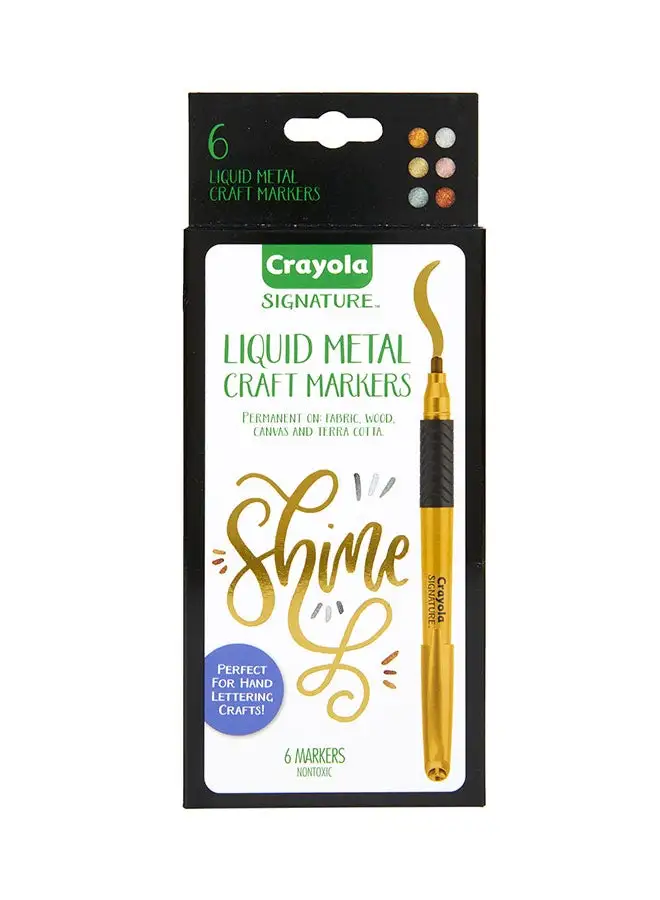 Crayola Signature Liquid Metallic Permanent Markers, 6 Count 22.86x9.65x1.78cm