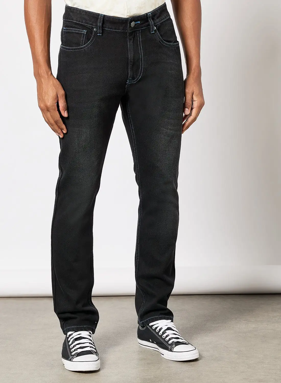 QUWA Washed Slim Fit Jeans Black