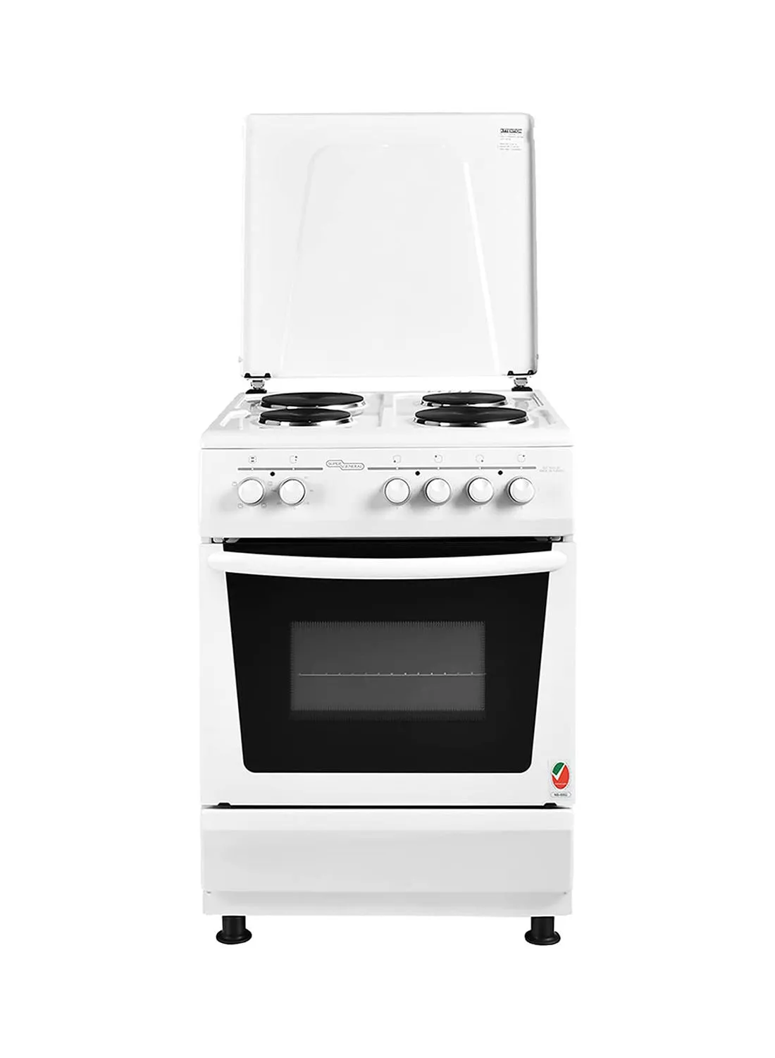 SUPER GENERAL 4 Hot Plate Electric Cooker 60 x 60 cm, Electric Oven with Splash Protection, 1 year warranty SGC6041BS White/Black 