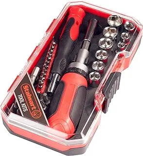 Ratcheting Screwdriver With 41 Piece Bit And Socket Set - Stubby Handle Multitool Metric Sae Drivers Precision Bits